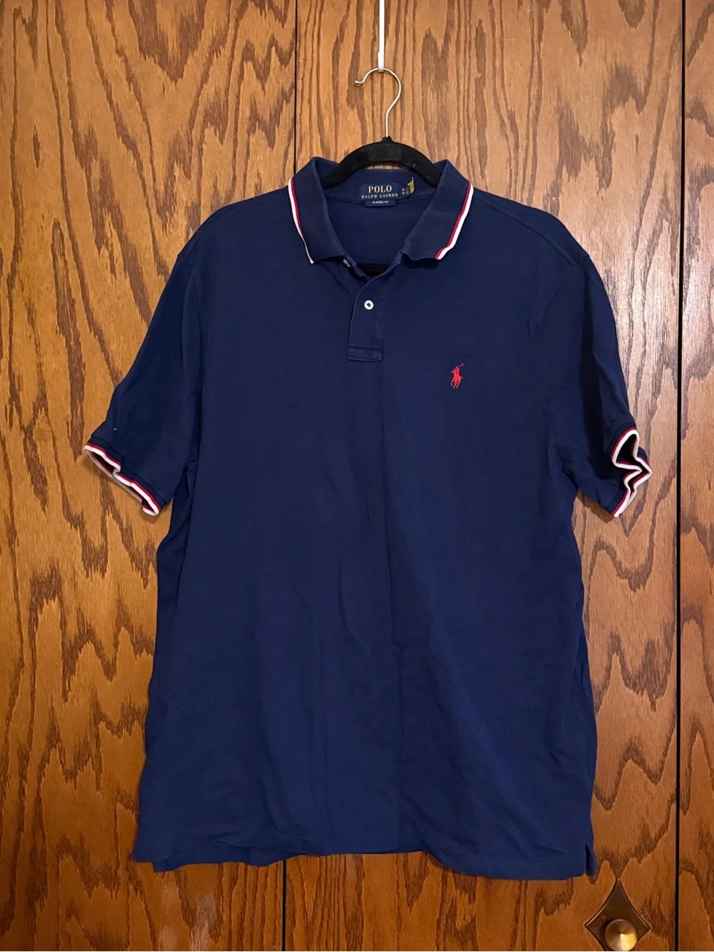 Polo Ralph Lauren Classic Fit Navy Polo Shirt XL Red White Trim Cotton